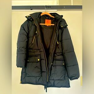 J. Crew black signature puffer with detachable hood, size small